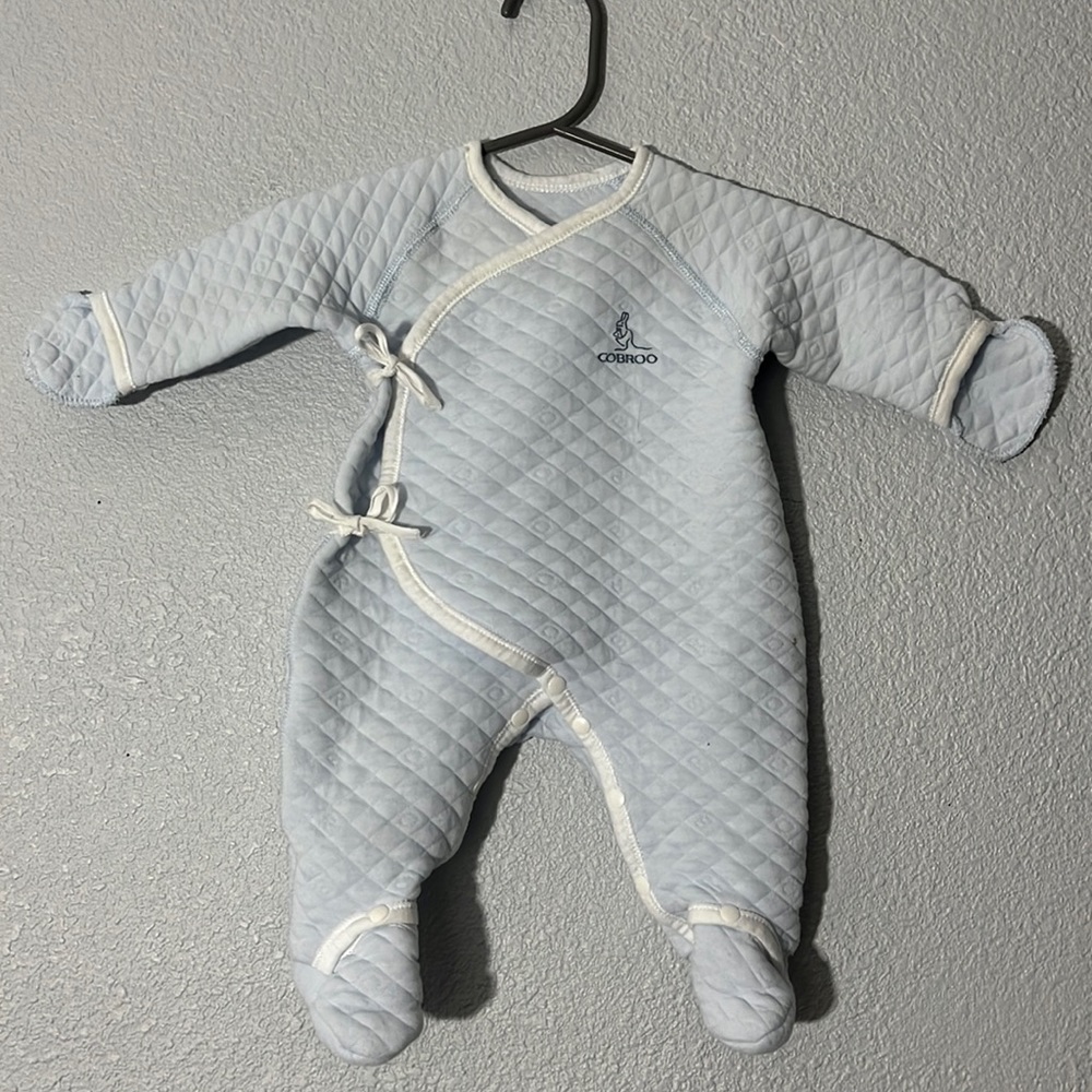 COBROO NEWBORN QUILTED ONE PIECE FOOTED & MITTENS Baby Blue